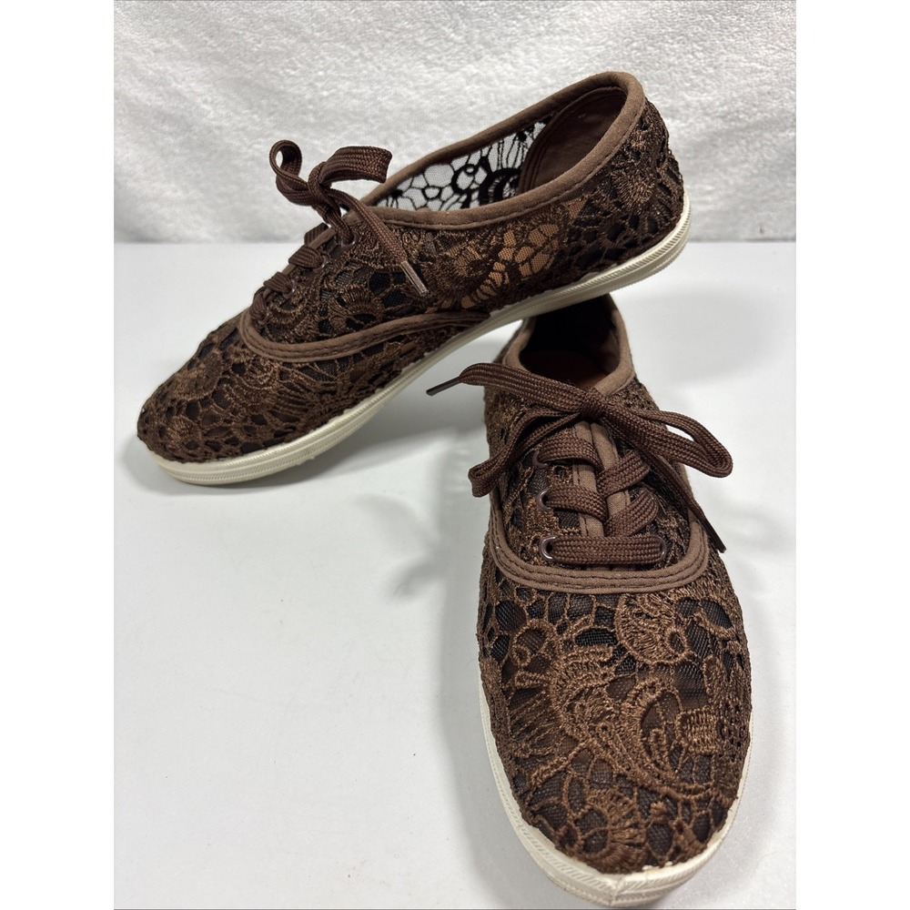Kali Brown Lace Sneakers Womens 9 Floral Mesh Comfort Low Top